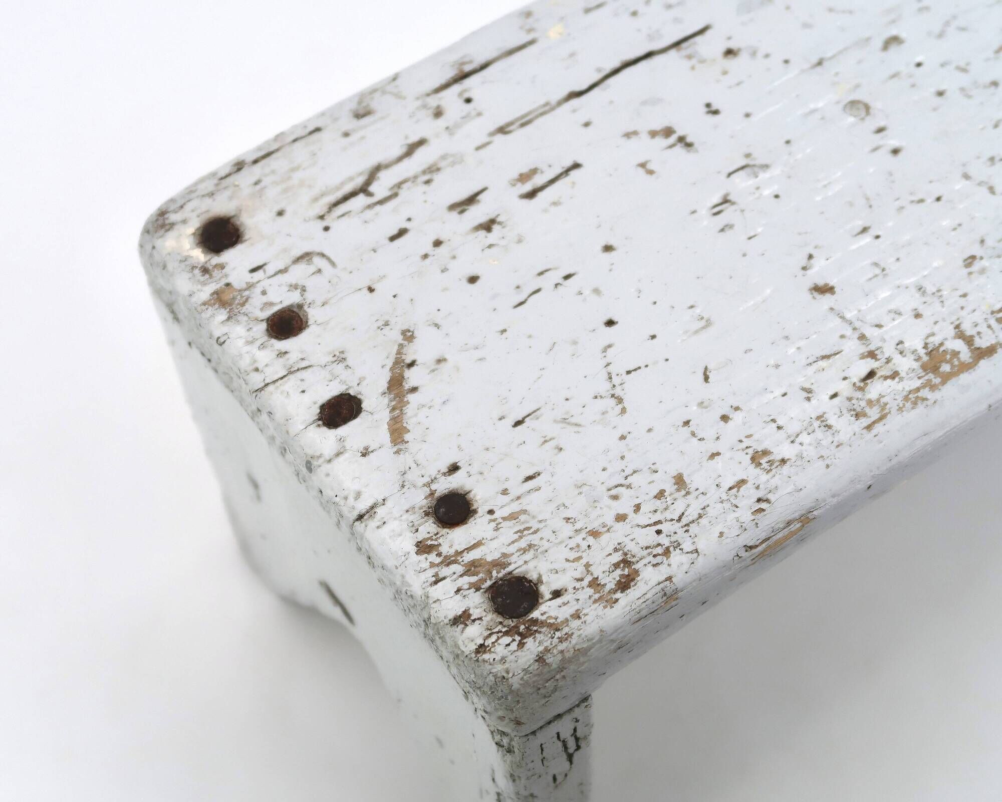 Small grey bench or wooden step stool, plant stand from the 1950s.