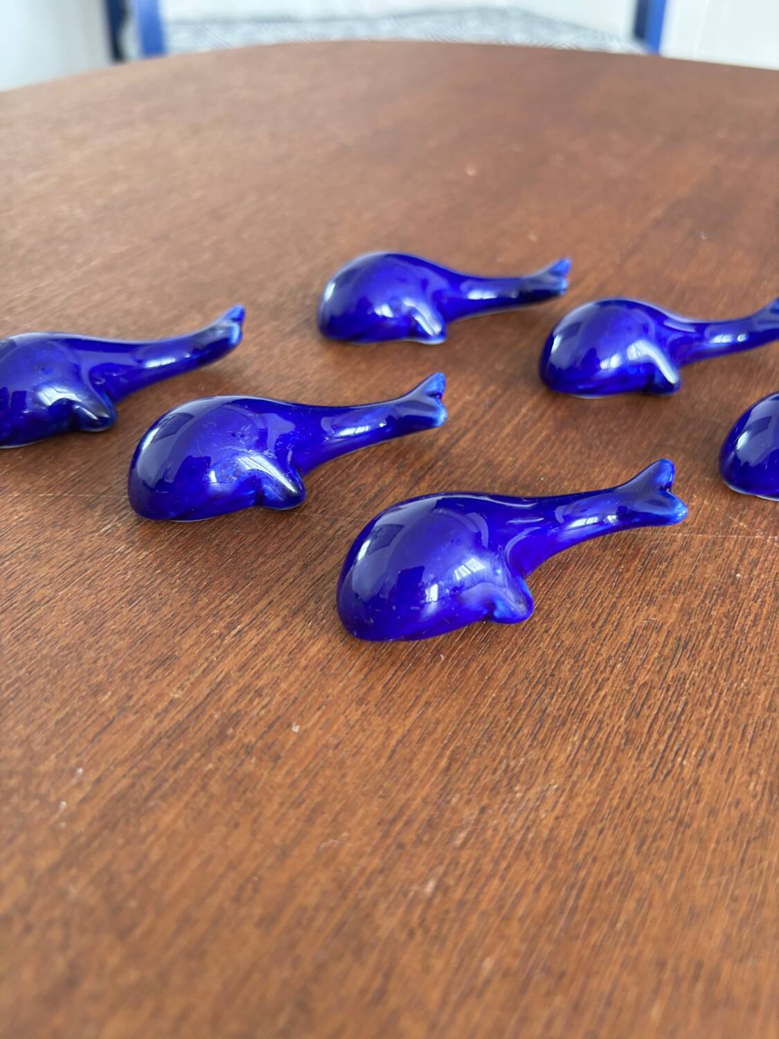 set of 6 vintage ceramic knife rests - blue whale shape