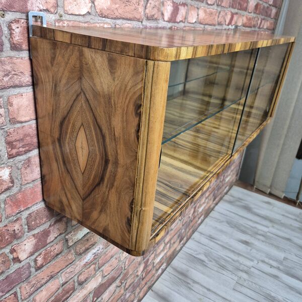 Wall-Mounted Walnut Display Cabinet with Mirrored Back – Upcycled 1960s Mid