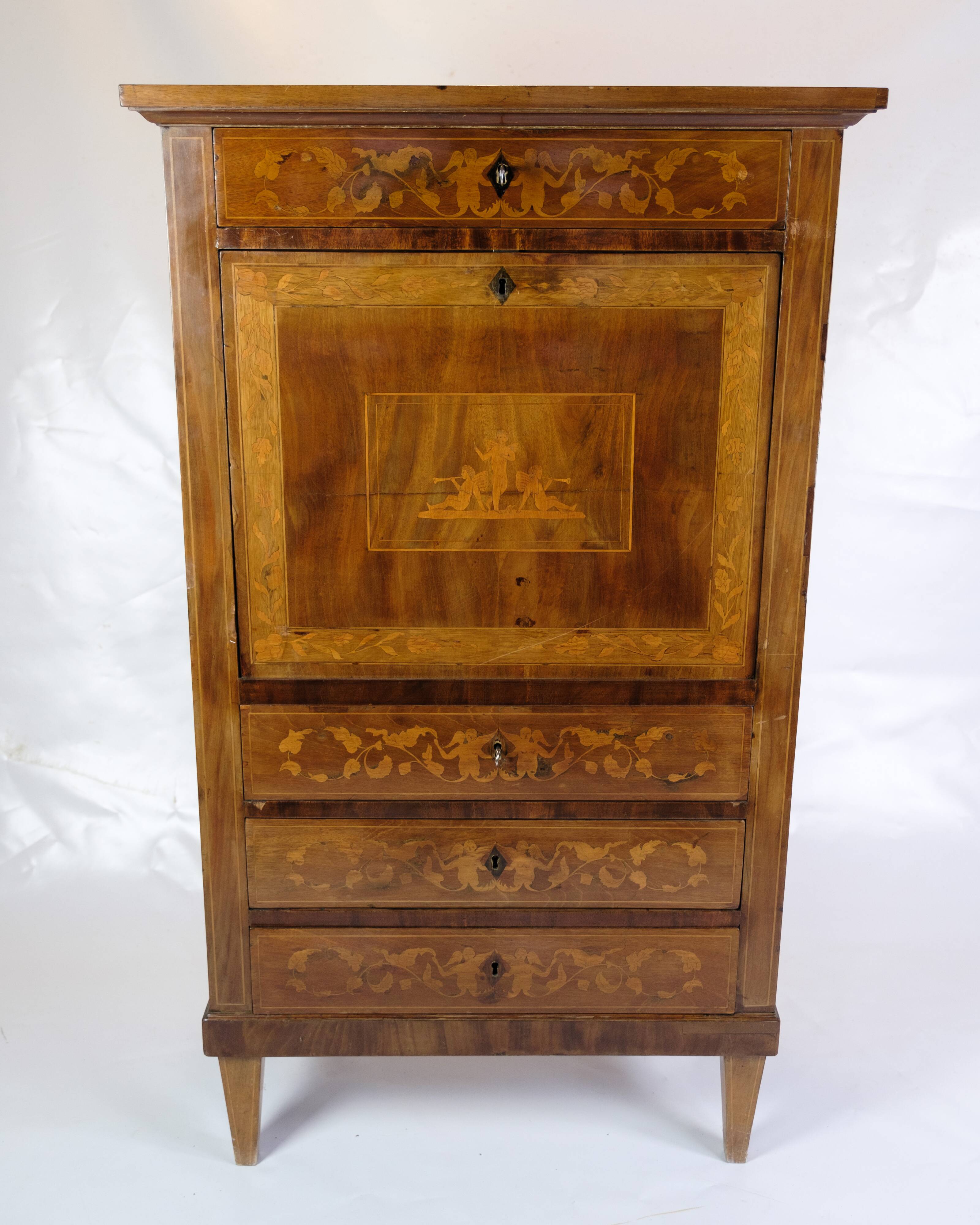 Secretary Empire Style Hand Polished Mahogany With Intarsia From 1820s