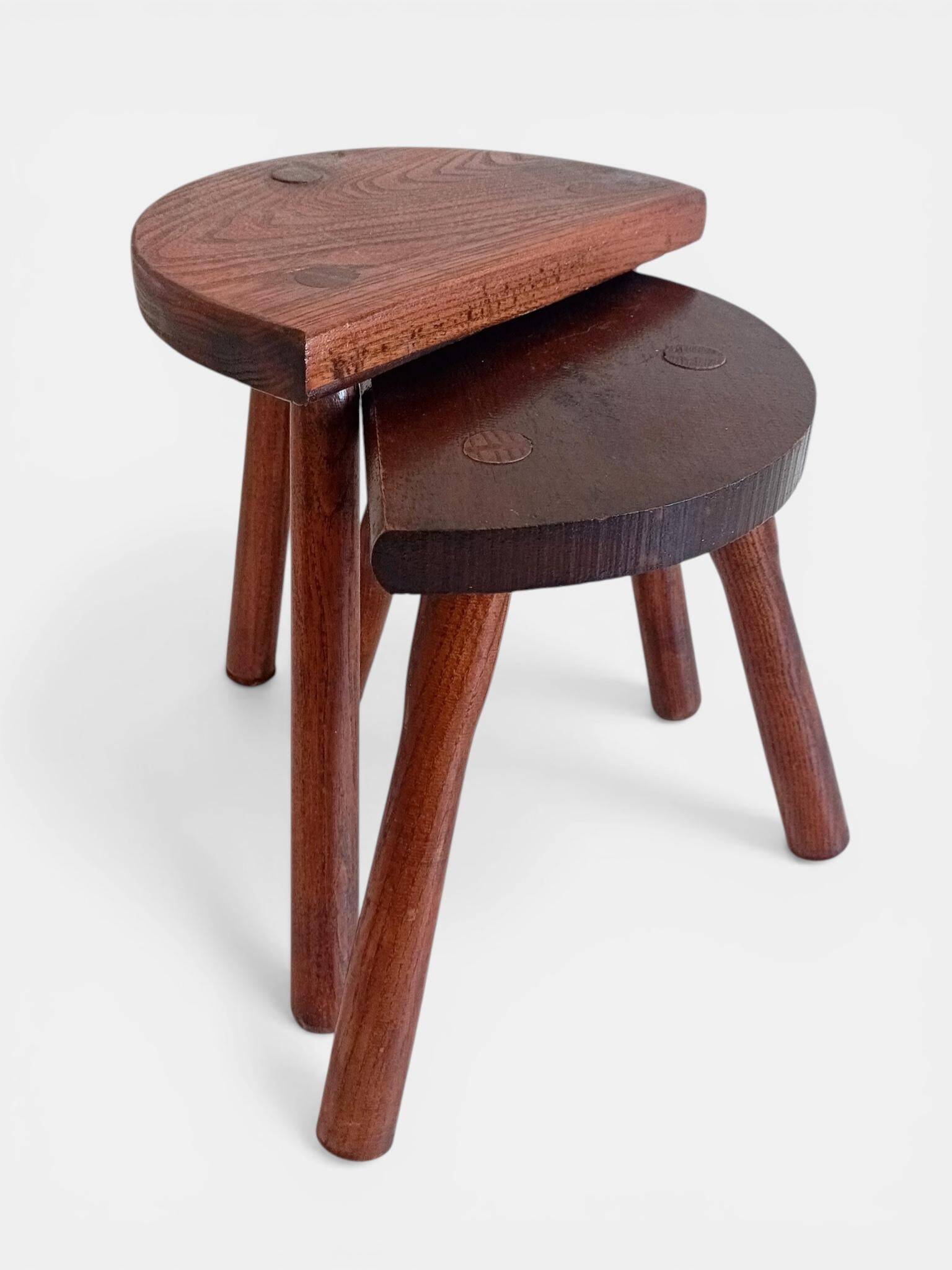Antic Rustic Wabisabi Tripod Wooden Stools/ Accent Tables, France, Early 20th-C.