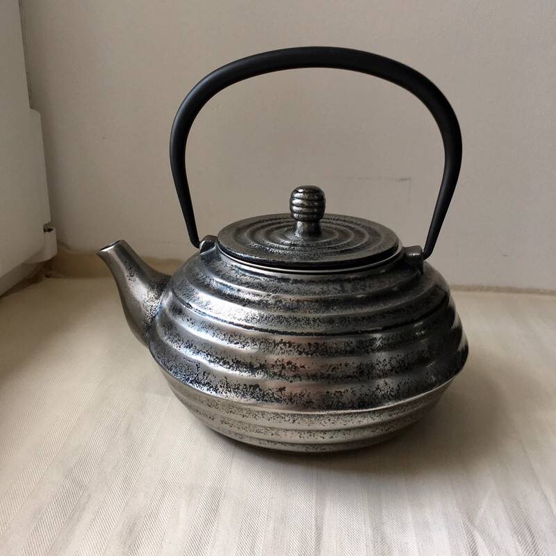 Silver cast iron teapot