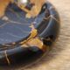 Vintage round ashtray in Italian black and gold Portoro marble.