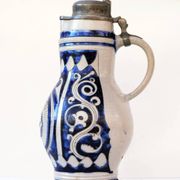 Pichet allemand émaillé Westerwald Biedermeir du XIXe siècle 2,5 L