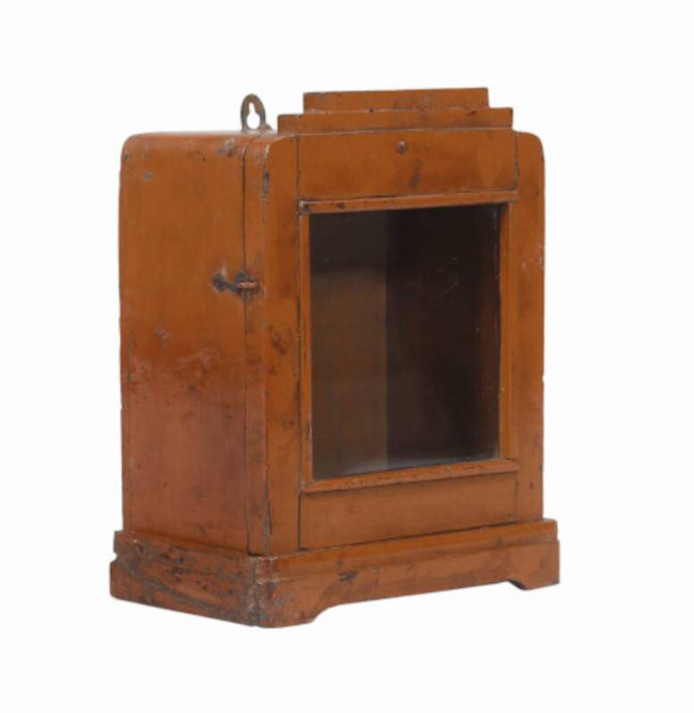 Small old wall display case clock box patina original india