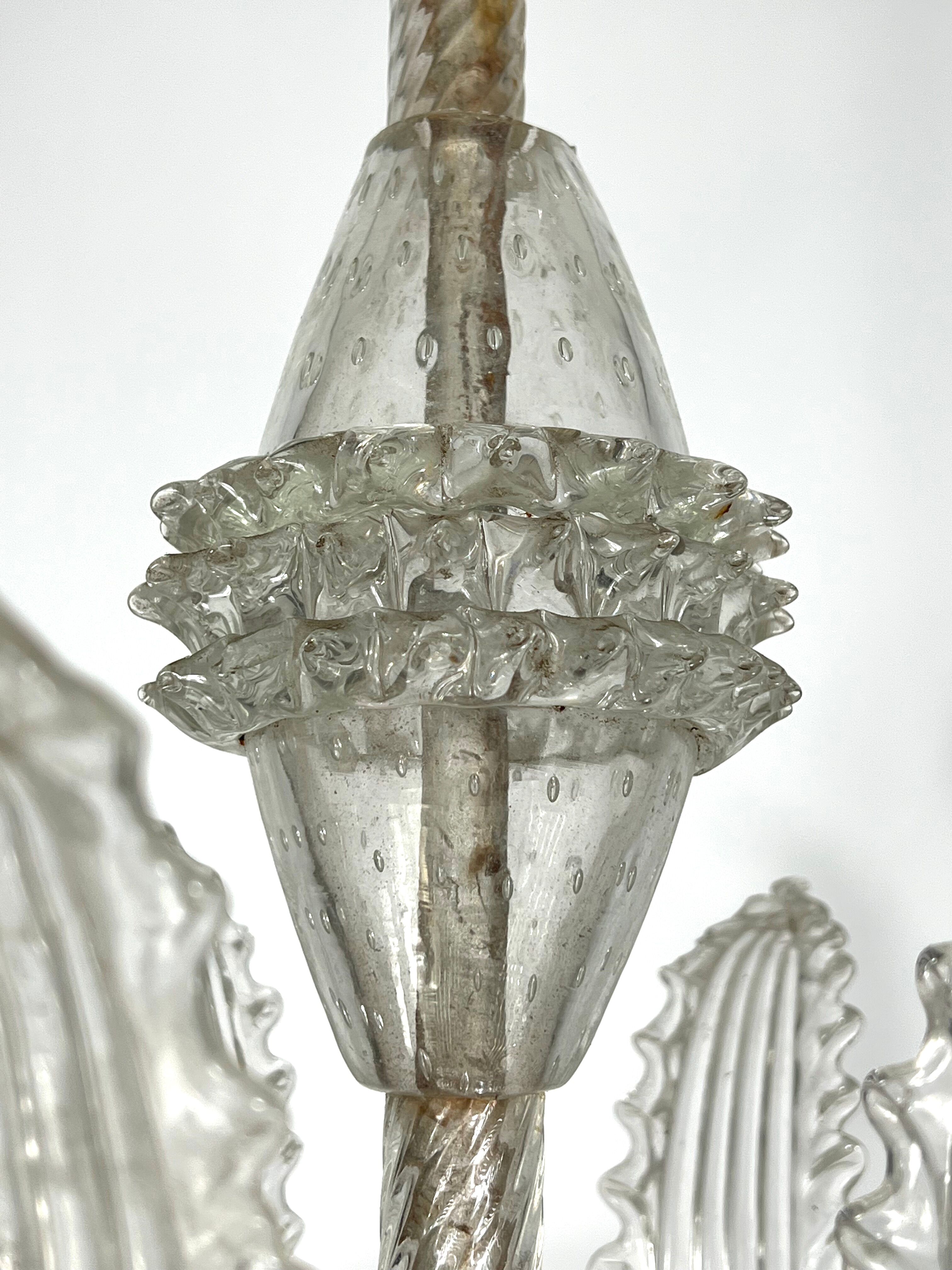 Mid-century six arms Murano Bullicante Rostrato chandelier by Ercole Barovier