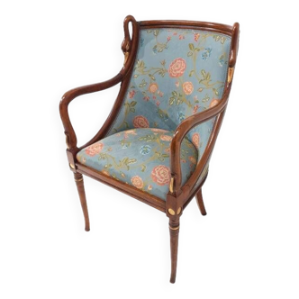 Mid-Century Armchair with Hand-Carved Swan