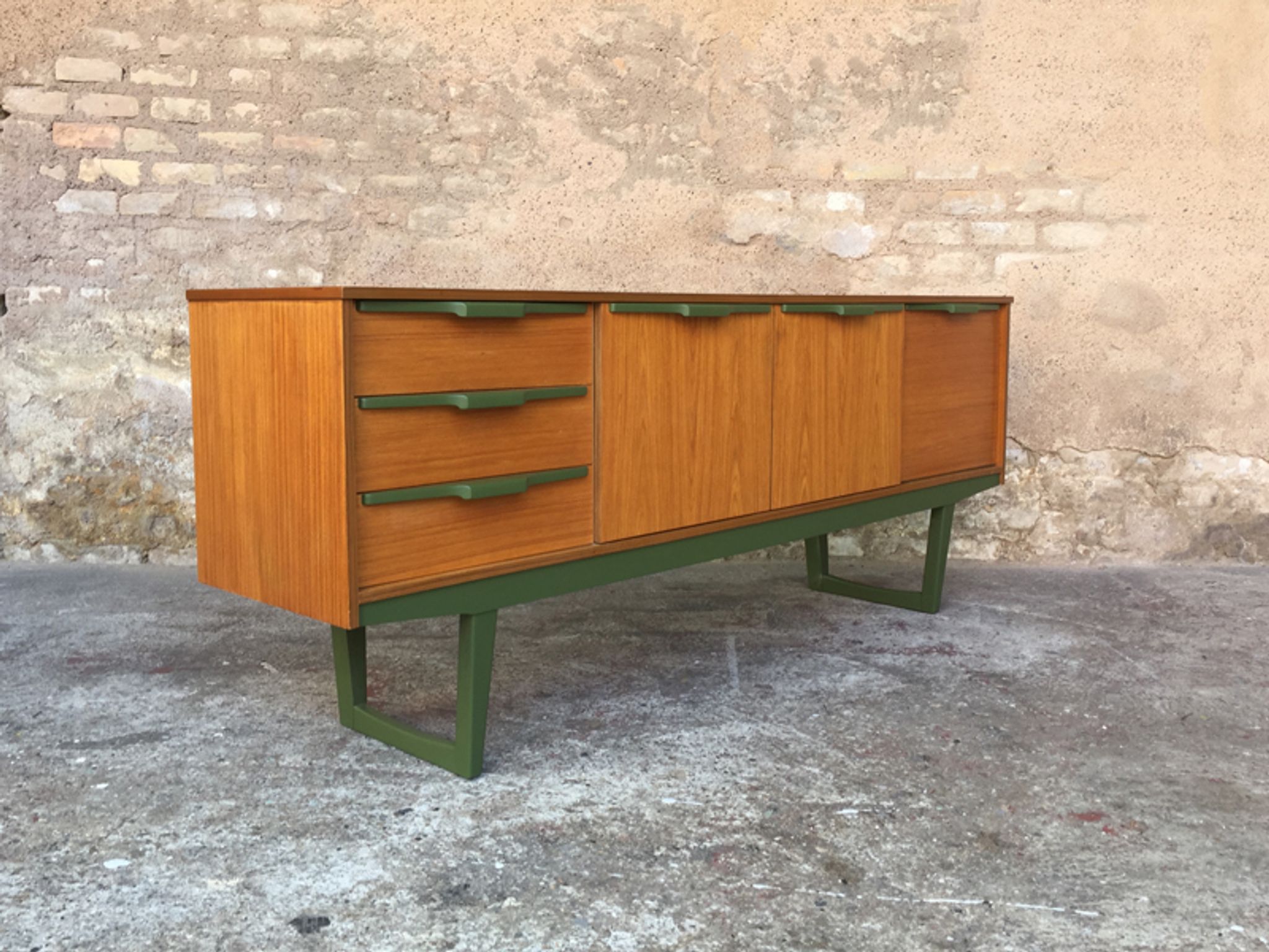 Scandinavian teak sideboard 3 drawers, 3 swing doors