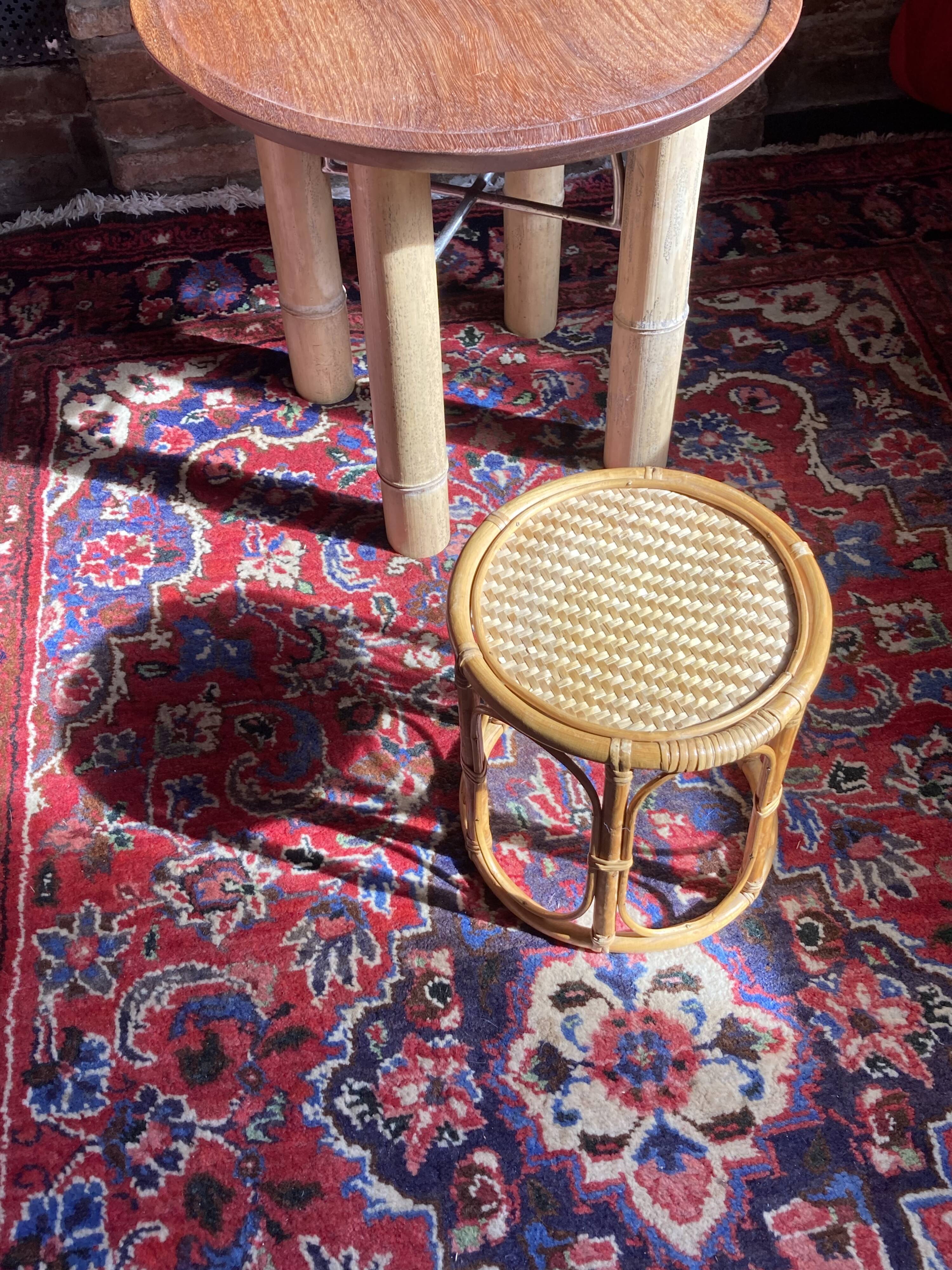 Table tasse d’appoint en rotin chevet guéridon en osier vintage ronde