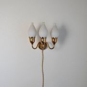 Fog & Mørup 3-Arm Brass and Opaline Glass Tulip Wall Lamp