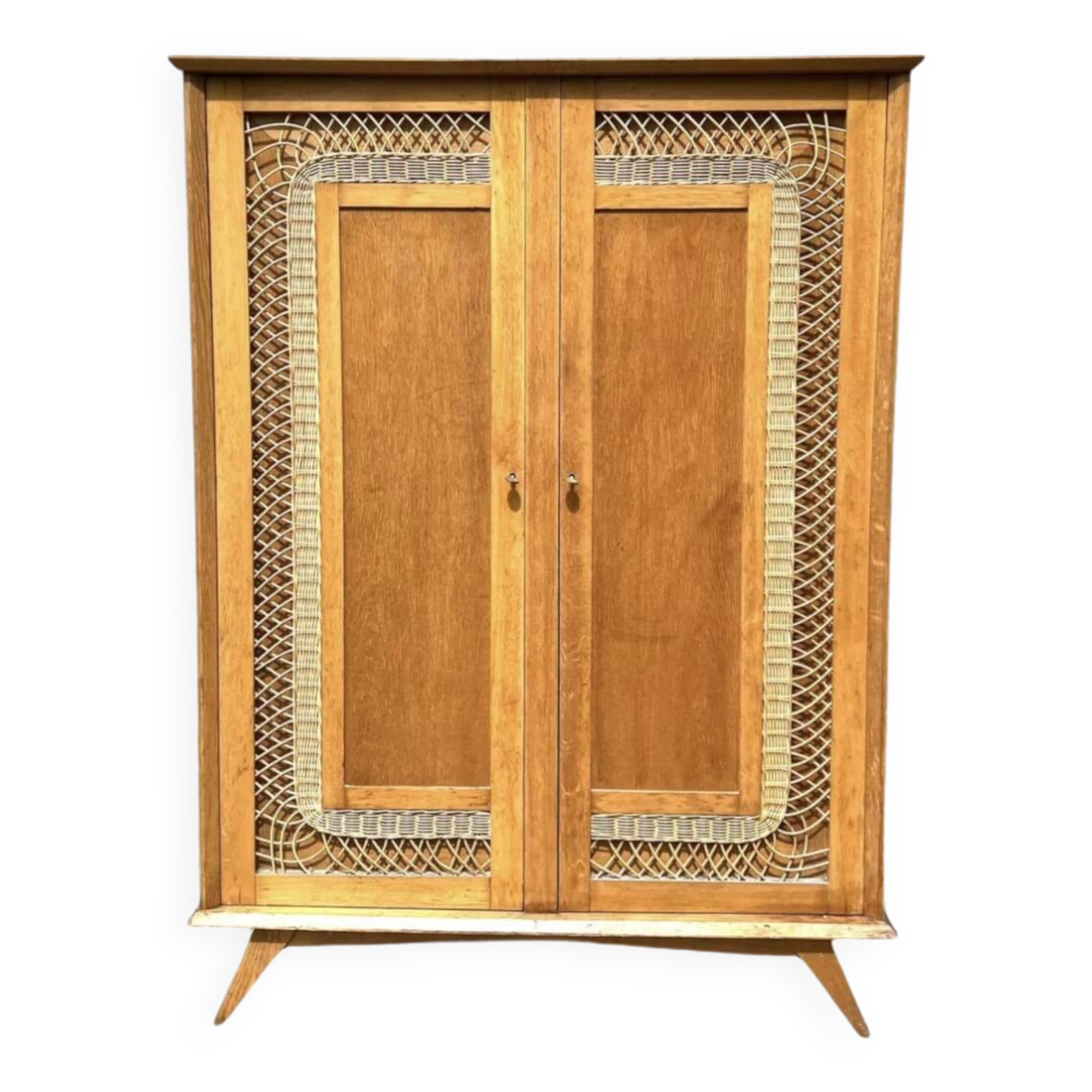 Armoire parisienne bois et rotin