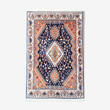 Small Fine Wool Medallion Area Rug Traditional Orange Blue Tribal Carpet- 52x125cm
