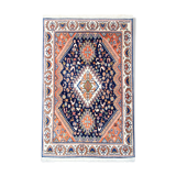 Small Fine Wool Medallion Area Rug Traditional Orange Blue Tribal Carpet- 52x125cm