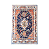 Small Fine Wool Medallion Area Rug Traditional Orange Blue Tribal Carpet- 52x125cm