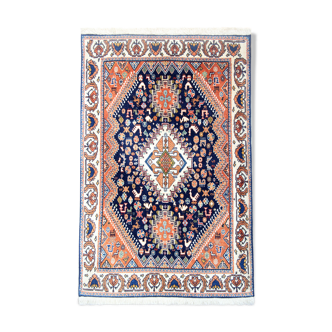 Small Fine Wool Medallion Area Rug Traditional Orange Blue Tribal Carpet- 52x125cm