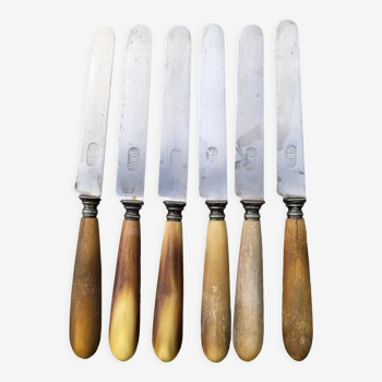 Series of 6 knives steel horn handle
