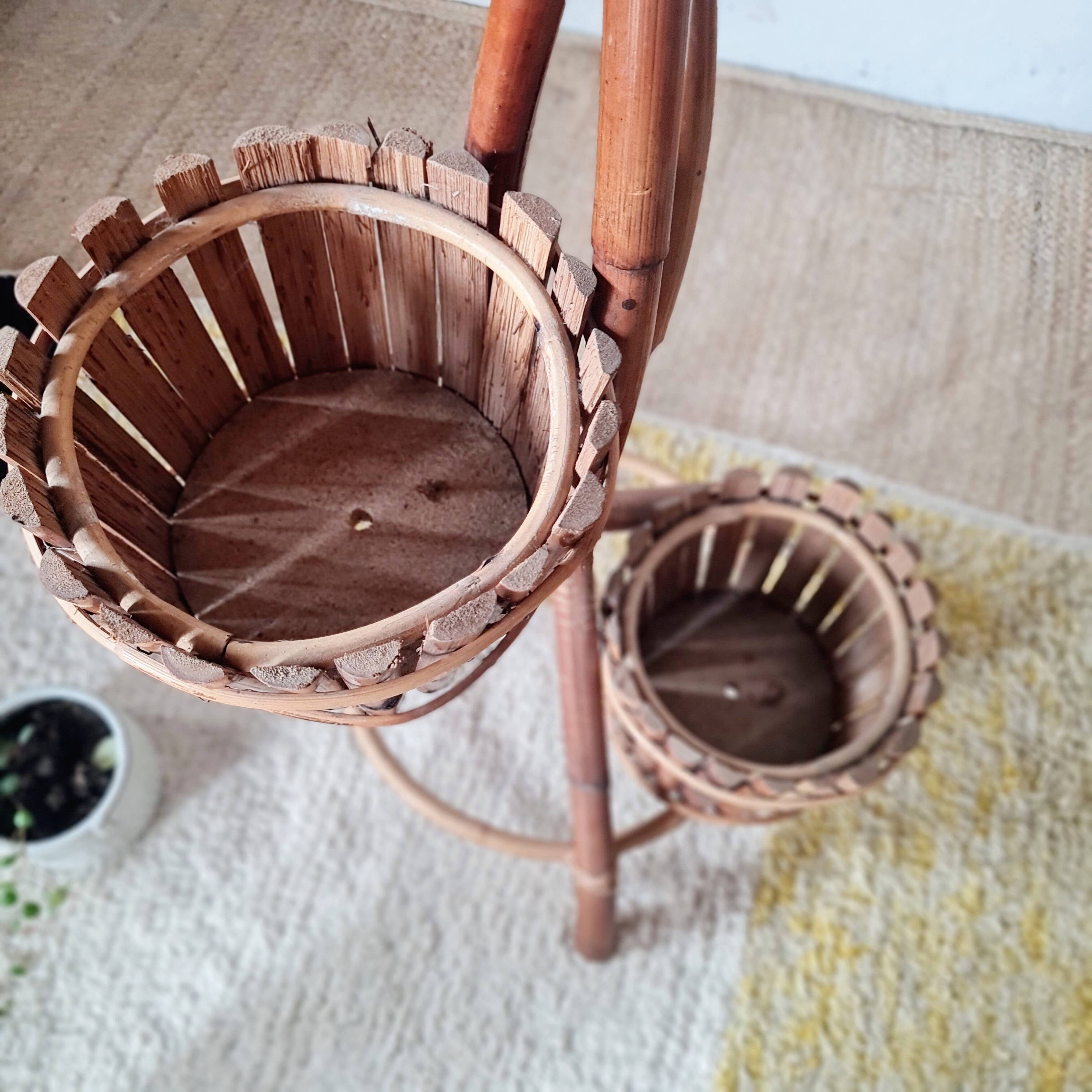 Vintage 3-tier plant stand in bamboo and rattan