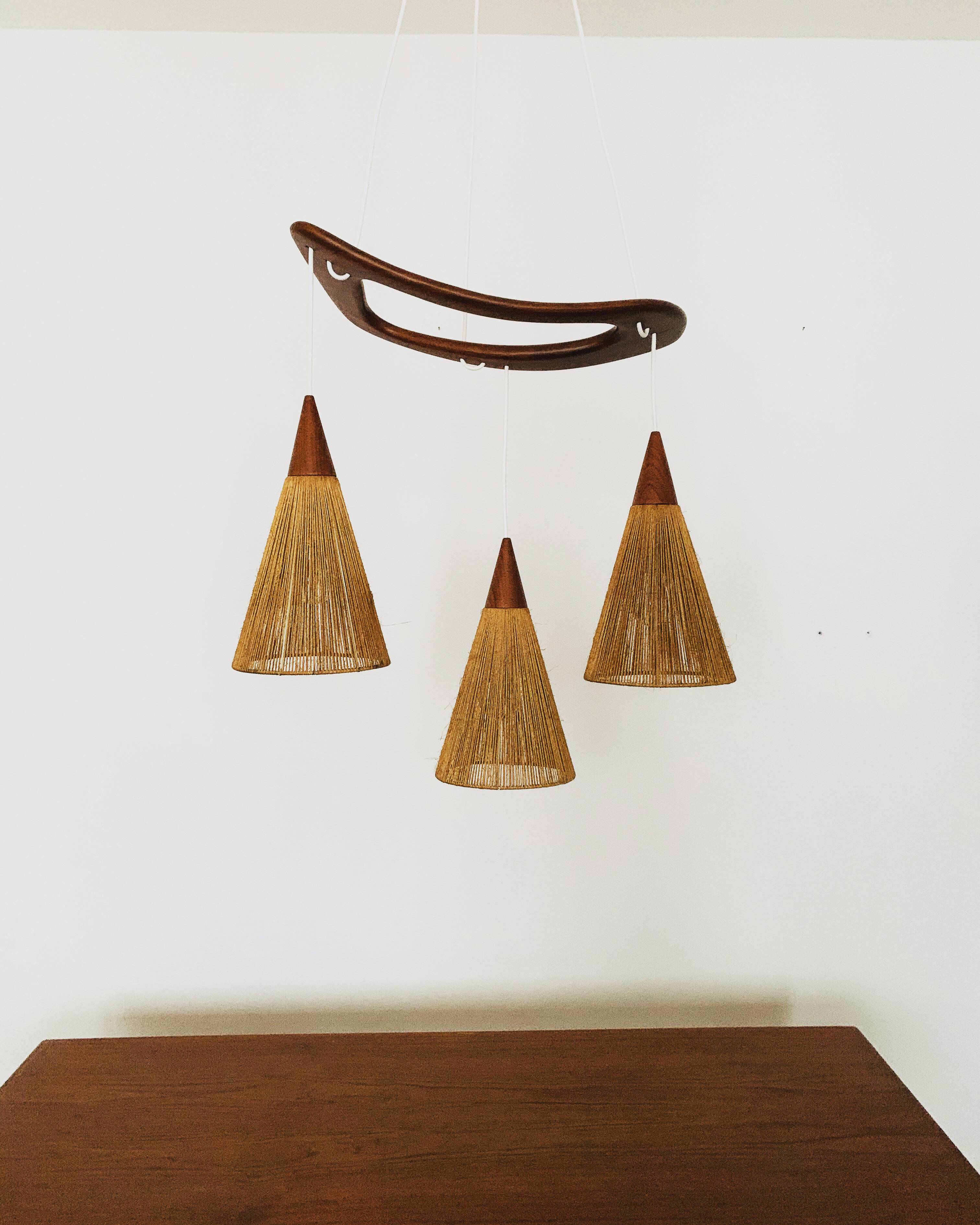 Teakwood and Sisal Cascading Lamp by Jean Rispal