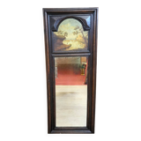 Large trumeau in natural wood with oil painting on panel.