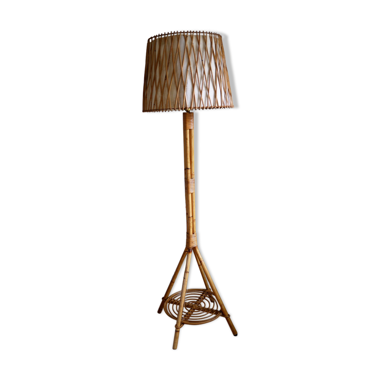 Floor lamp rattan and bamboo 60 years