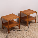 Bed 140 rattan and 2 vintage bedside tables
