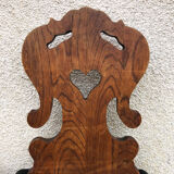 Set of 4 Alsatian chairs, wooden and skaï chair, carved wood, folk art, kitchen, living room, chalet