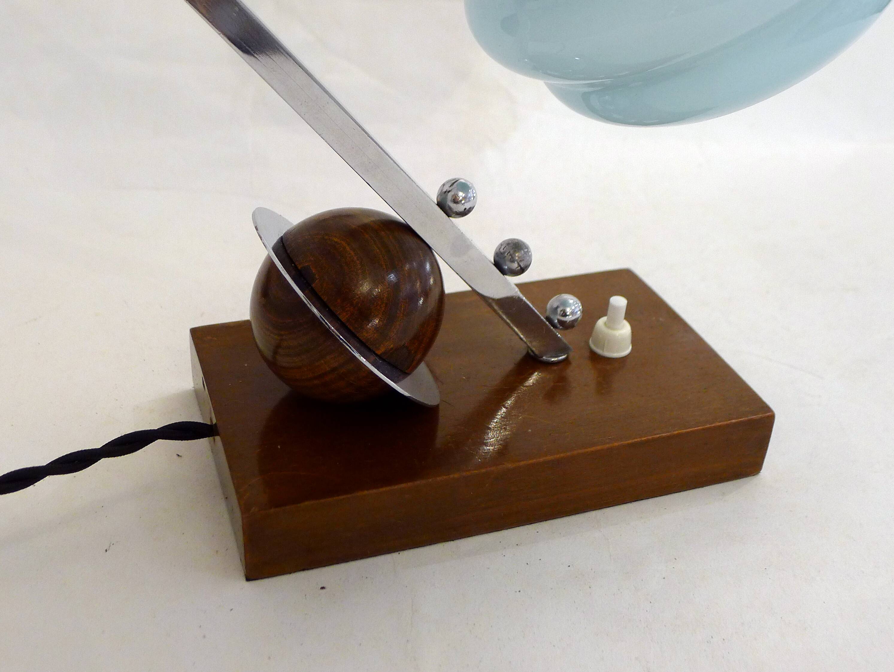 Lampe Art Déco, saturne & opaline bleue 1930'