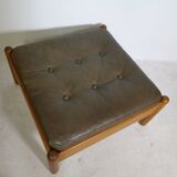 Mid-Century Danish Teak Footstool with Leather Cushion, 1970s