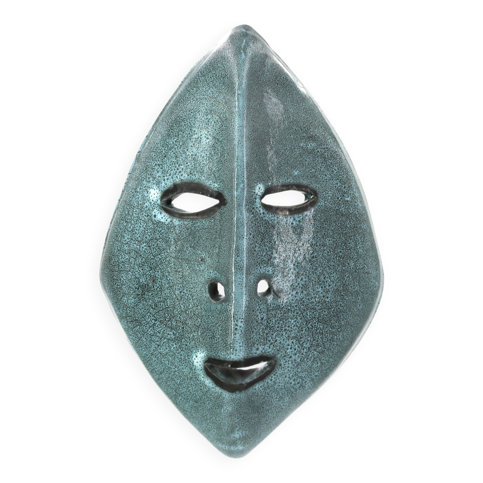 Accolay mask in turquoise blue ceramic, 1960s.