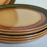 Six vintage stoneware plates with green net