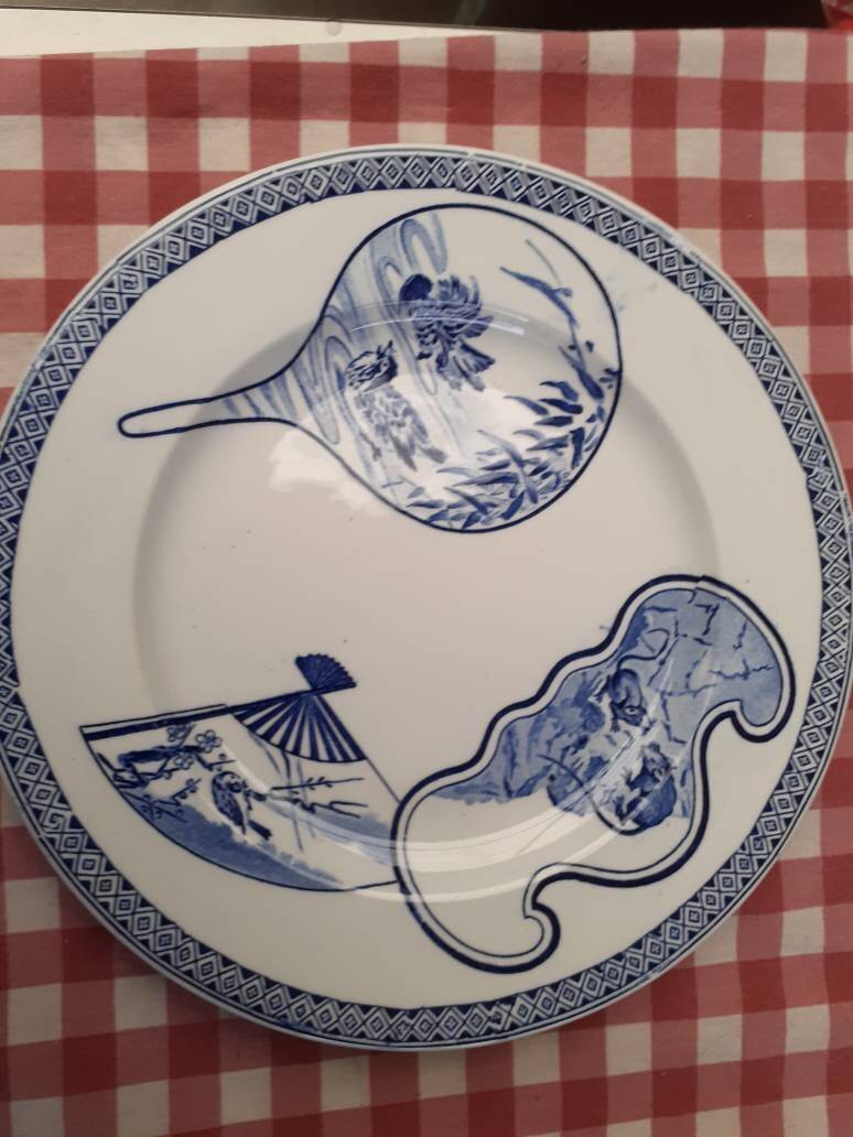 6 Assiettes Gien "Éventails japonais"