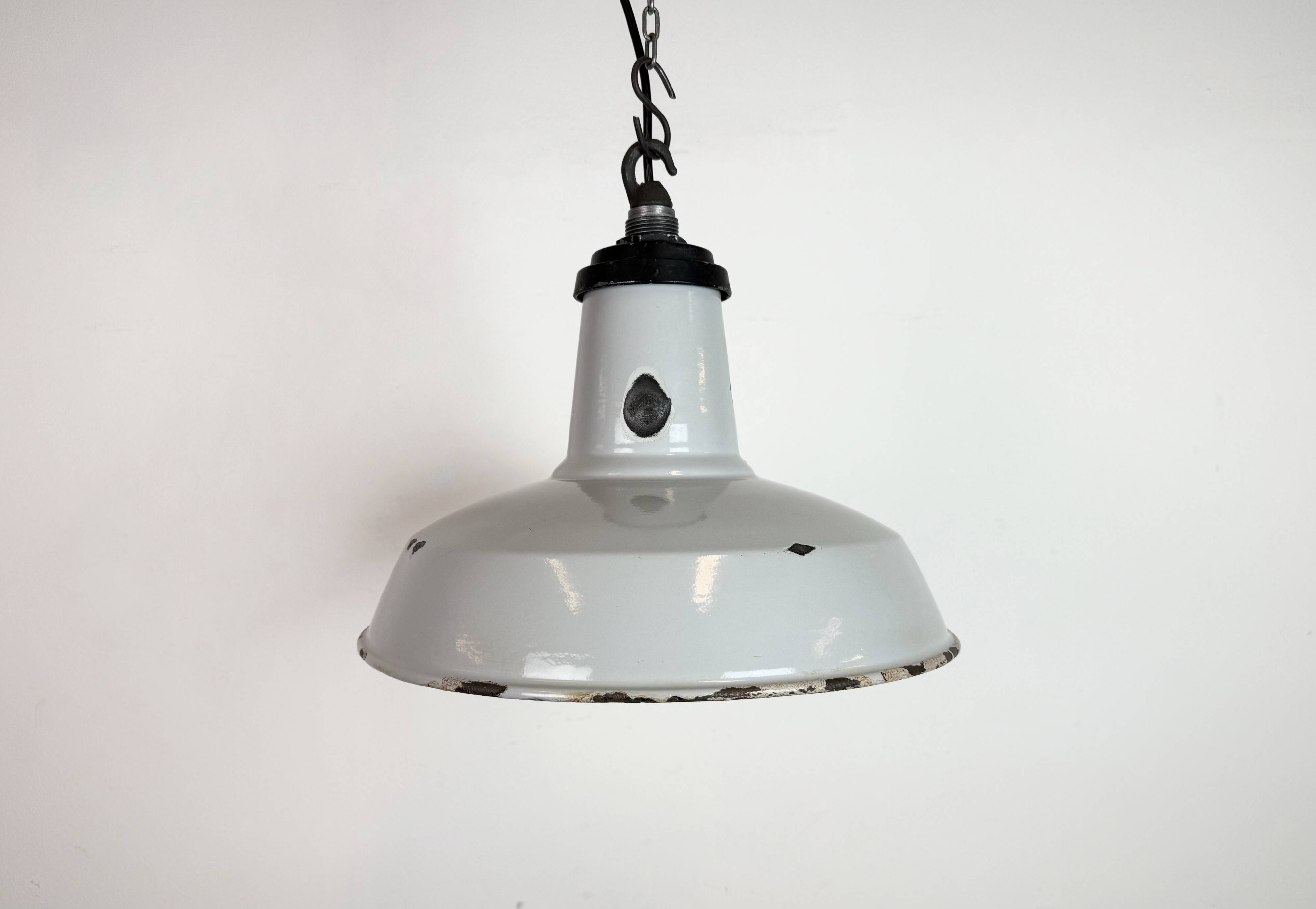 Industrial Grey Enamel Factory Pendant Lamp, 1960s