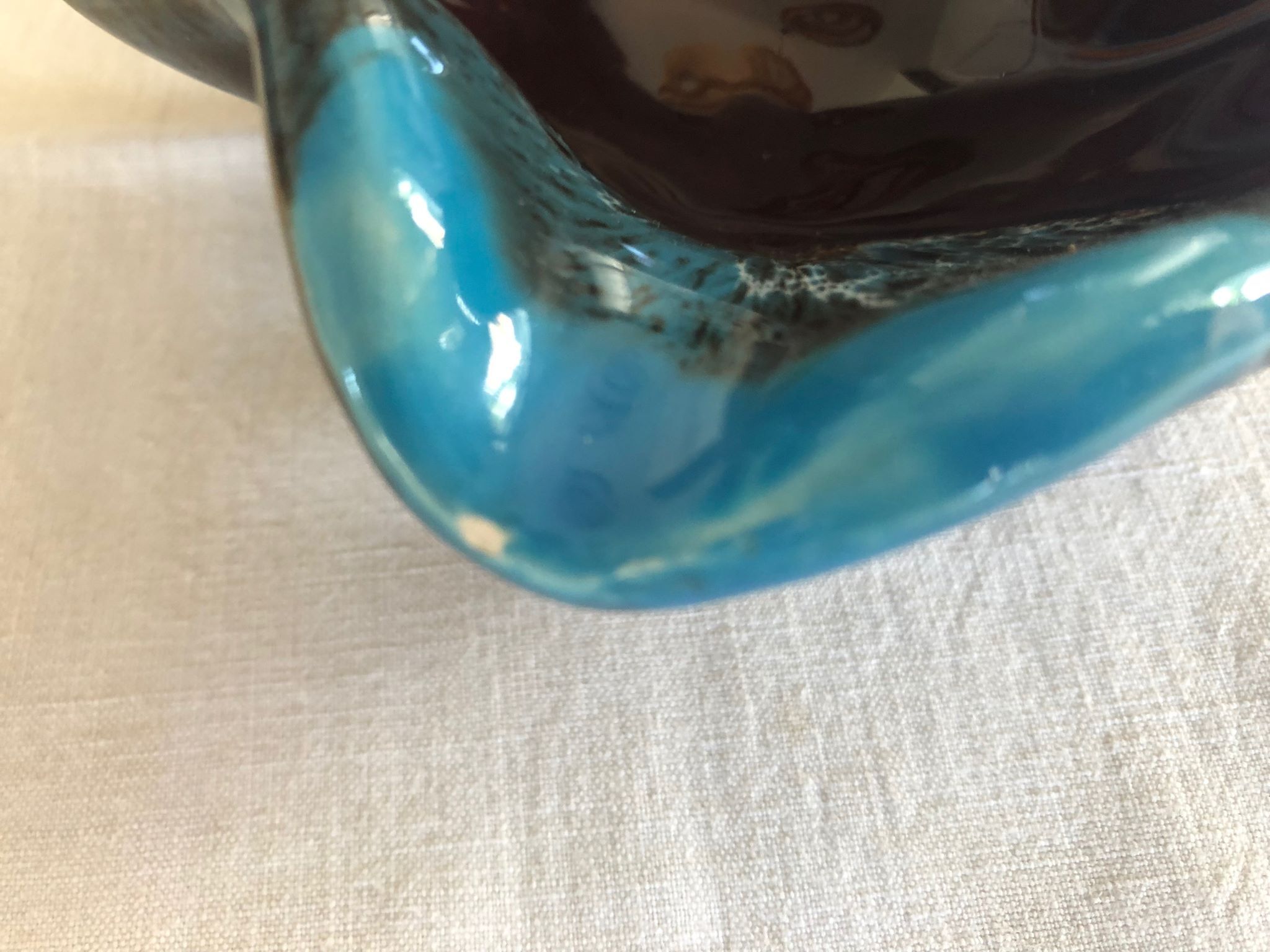 Blue and brown flamed vintage ashtray