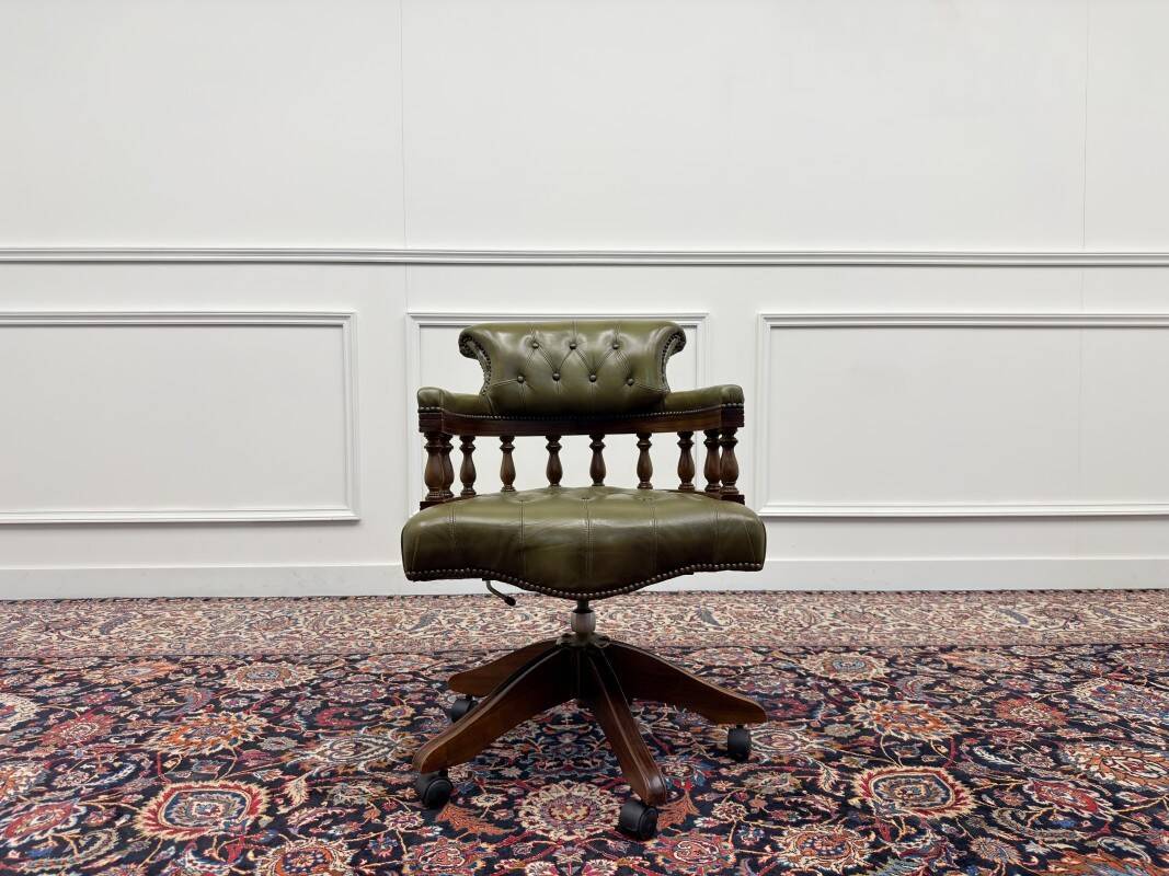 English Chesterfield Desk Chair Captain Chair Green