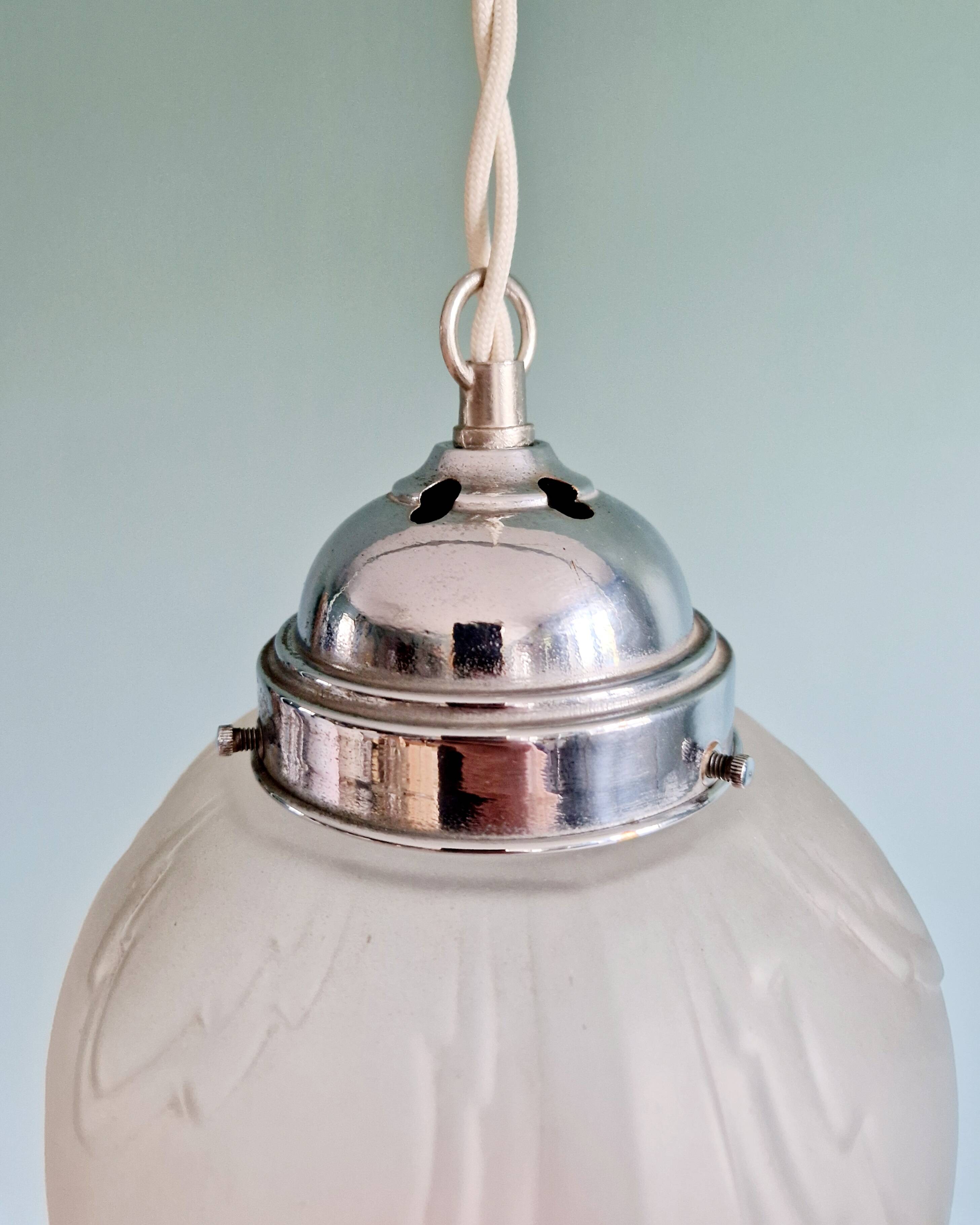 Art Deco pendant lamp in satin glass, 1920s-30s