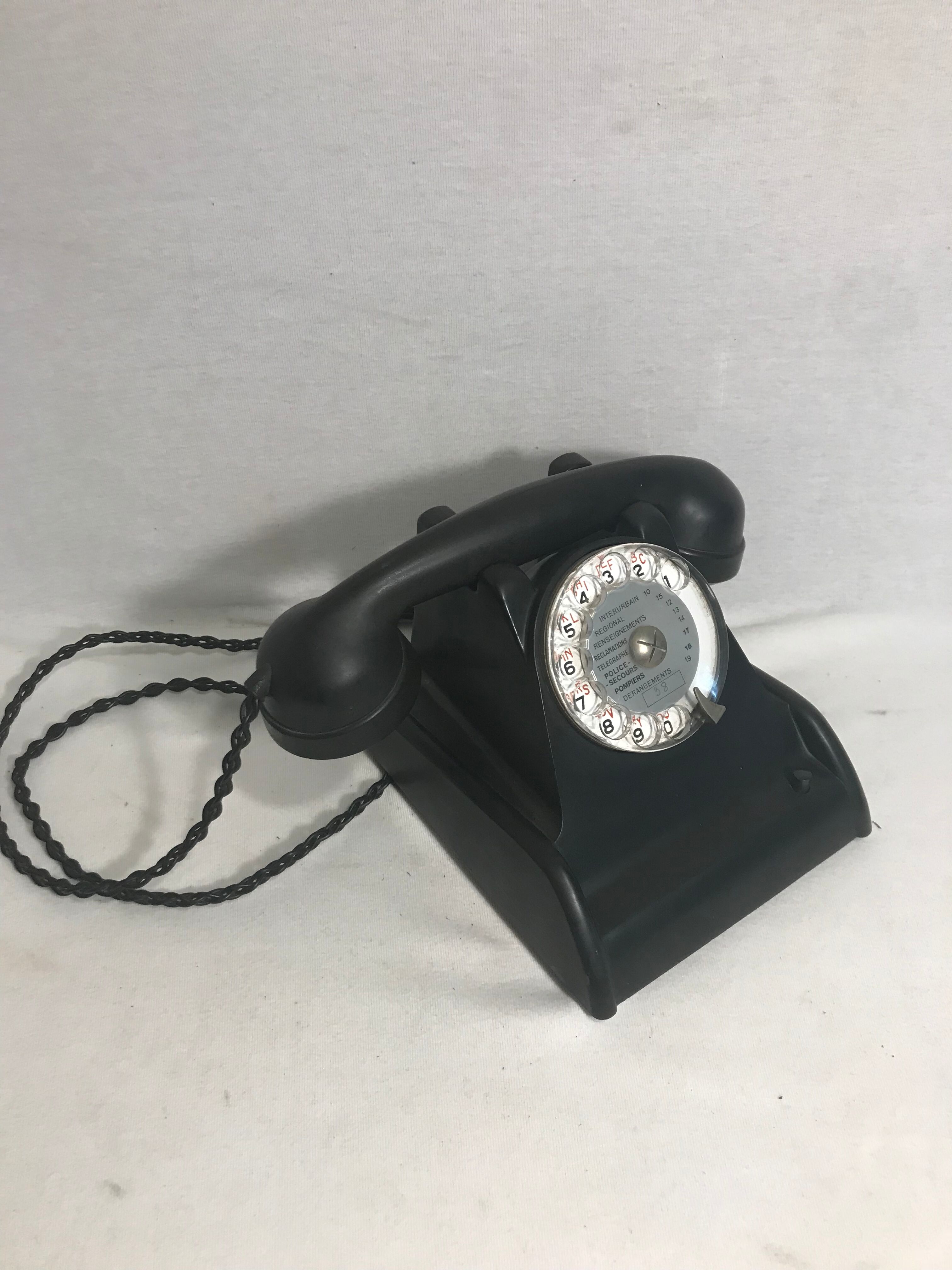 Old telephone bakelite black dial transparent 50 vintage 40's cit