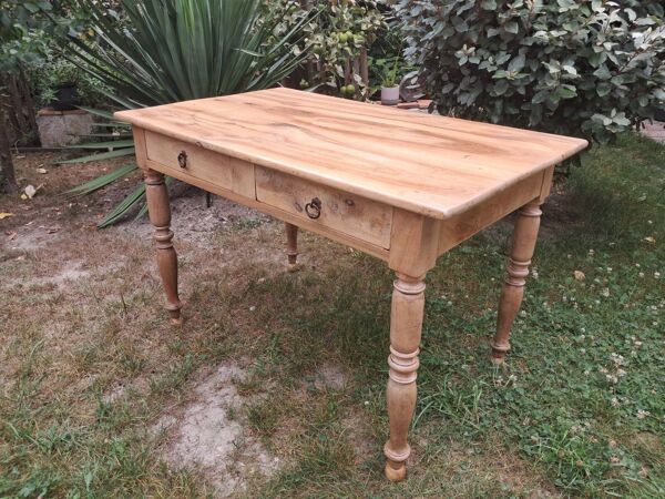 Table bureau ancienne de style Louis Philippe en merisier avec 2 tiroirs