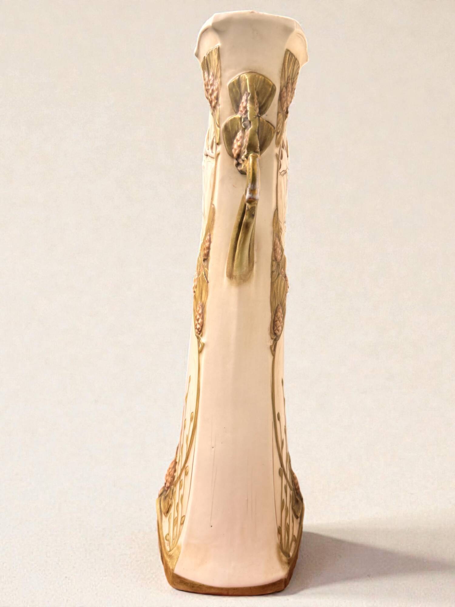 Art Nouveau vase Royal Dux Bohemia, sculpted deer, 1900s