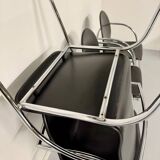 Lot 6 chaises en cuir noir et pied tubulaire design italien année 70