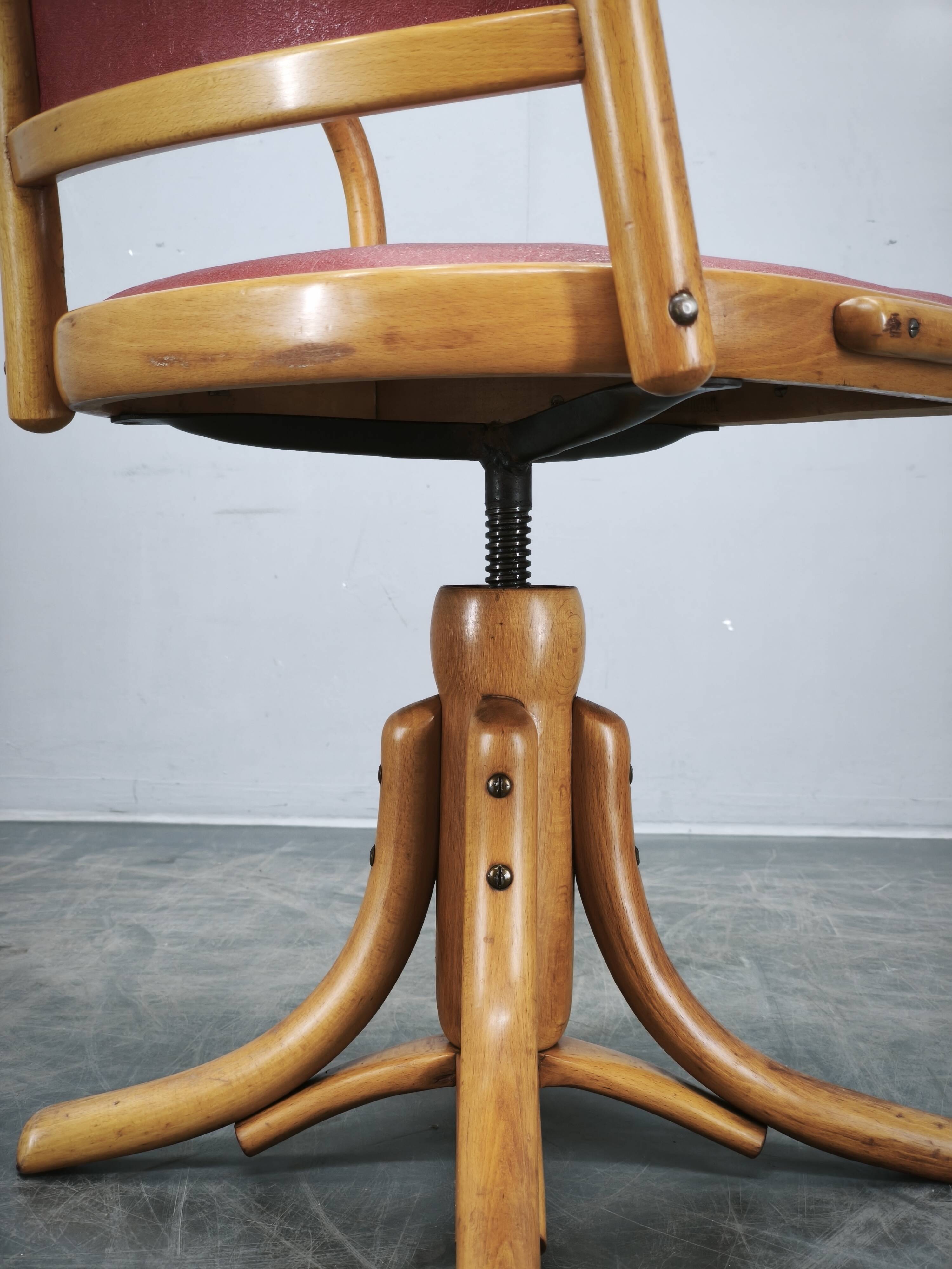 Ligna Adjustable Swivel Office Chair, Czechoslovakia, 1950s
