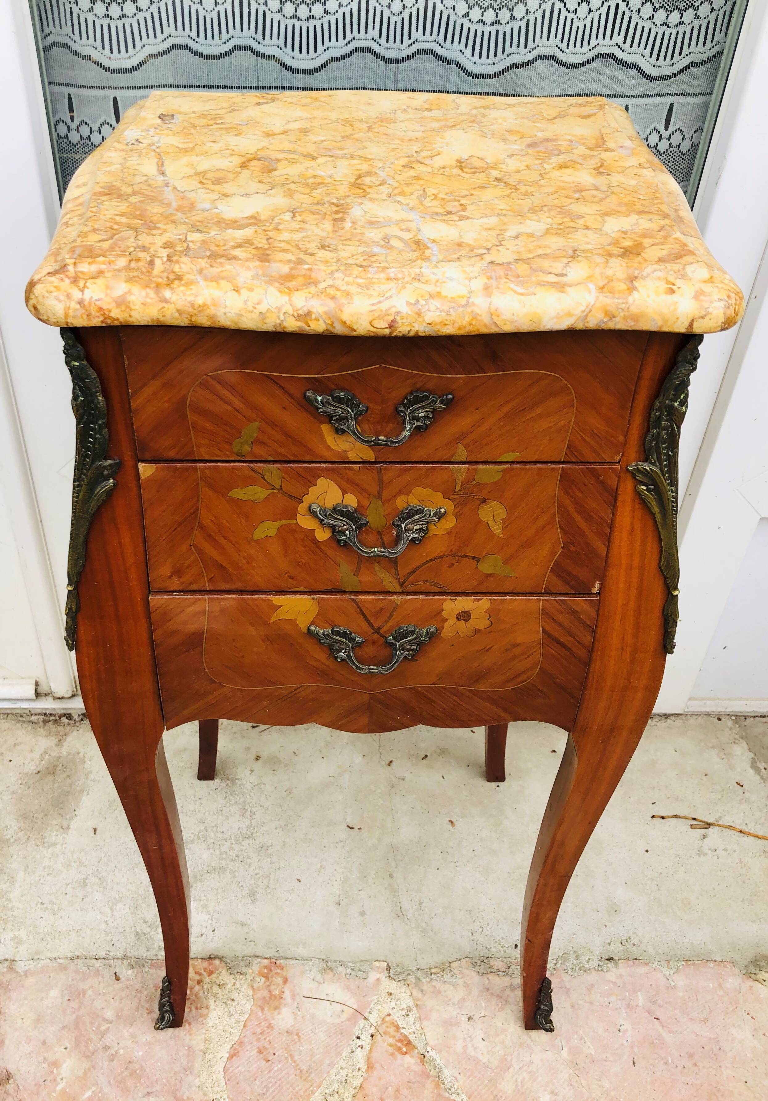 Bedside in Louis XV style marquetry