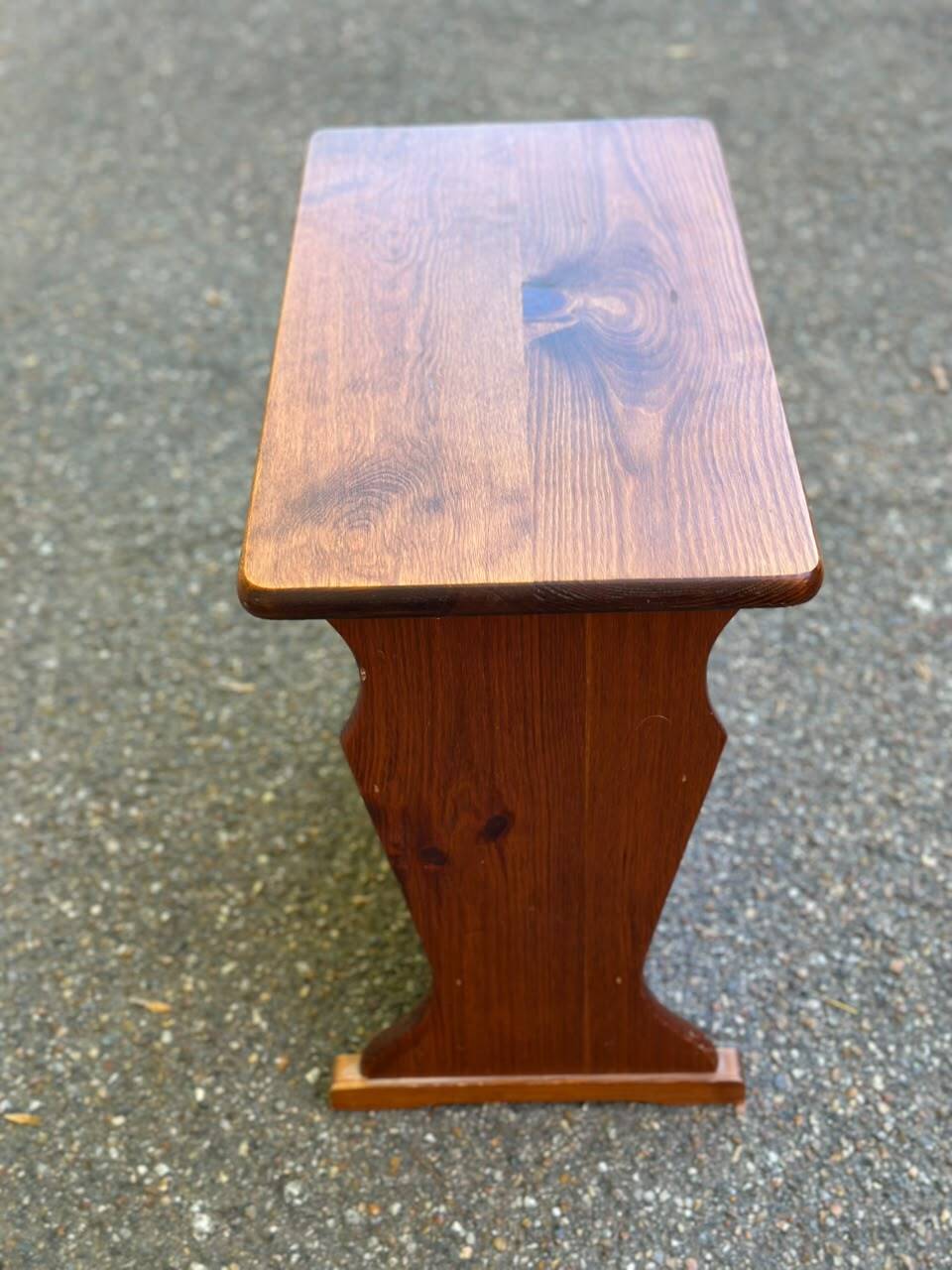 Vintage solid wood magazine rack side table — End table