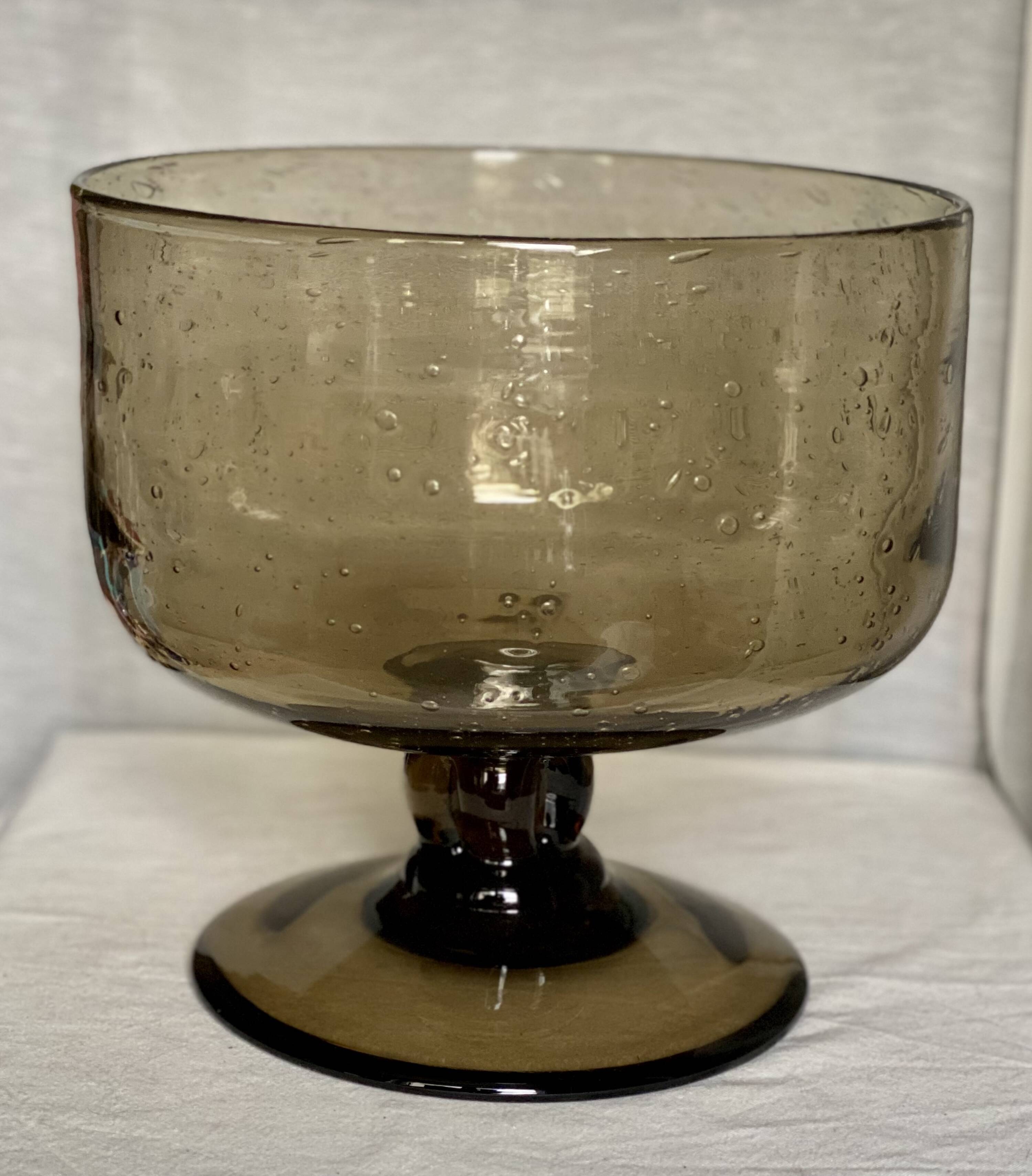 Large vintage 1960s smoked bubble glass bowl from Biot.