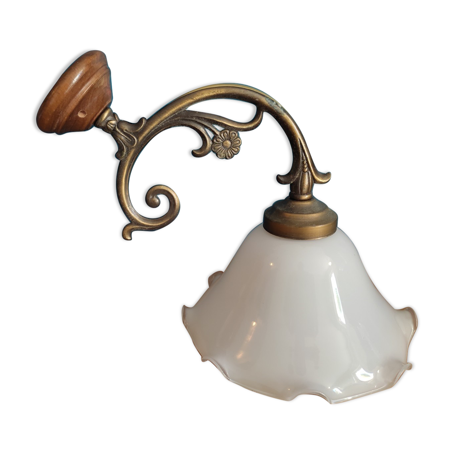 Wall lamp tulip glass white base vintage brassy metal old dp 0222f084
