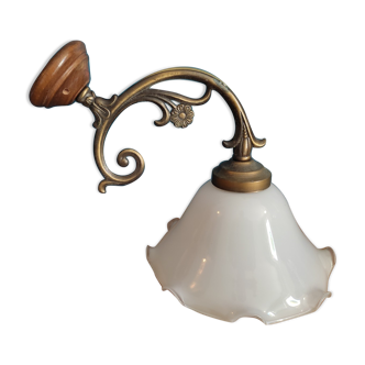 Wall lamp tulip glass white base vintage brassy metal old dp 0222f084