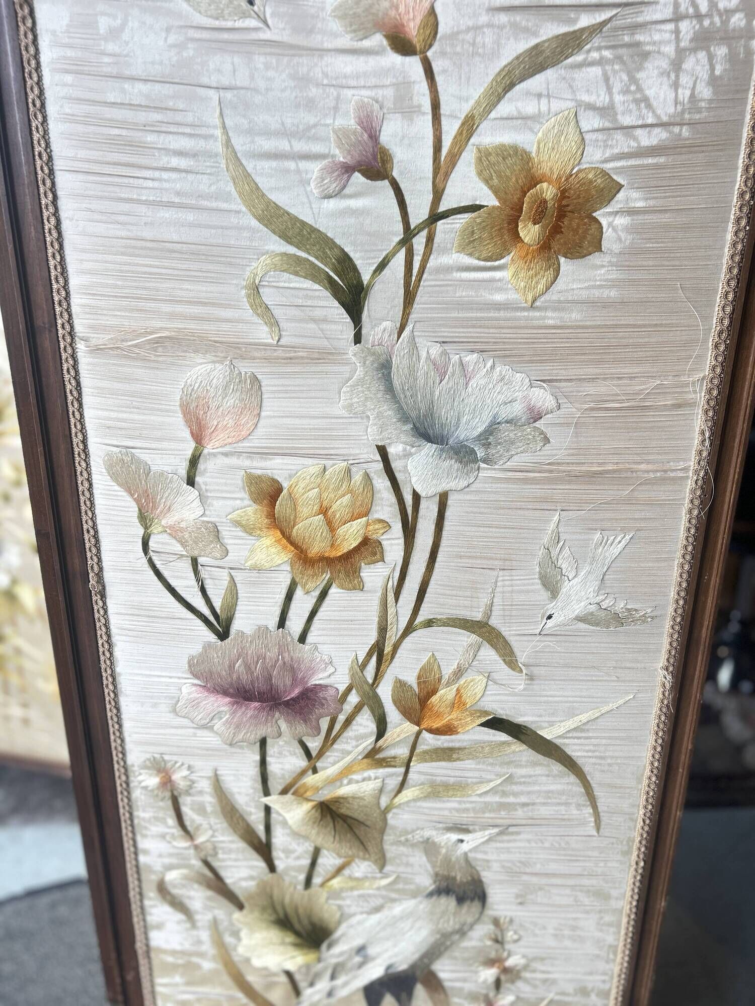 Paravent de Style Louis XVI , bois et soie
