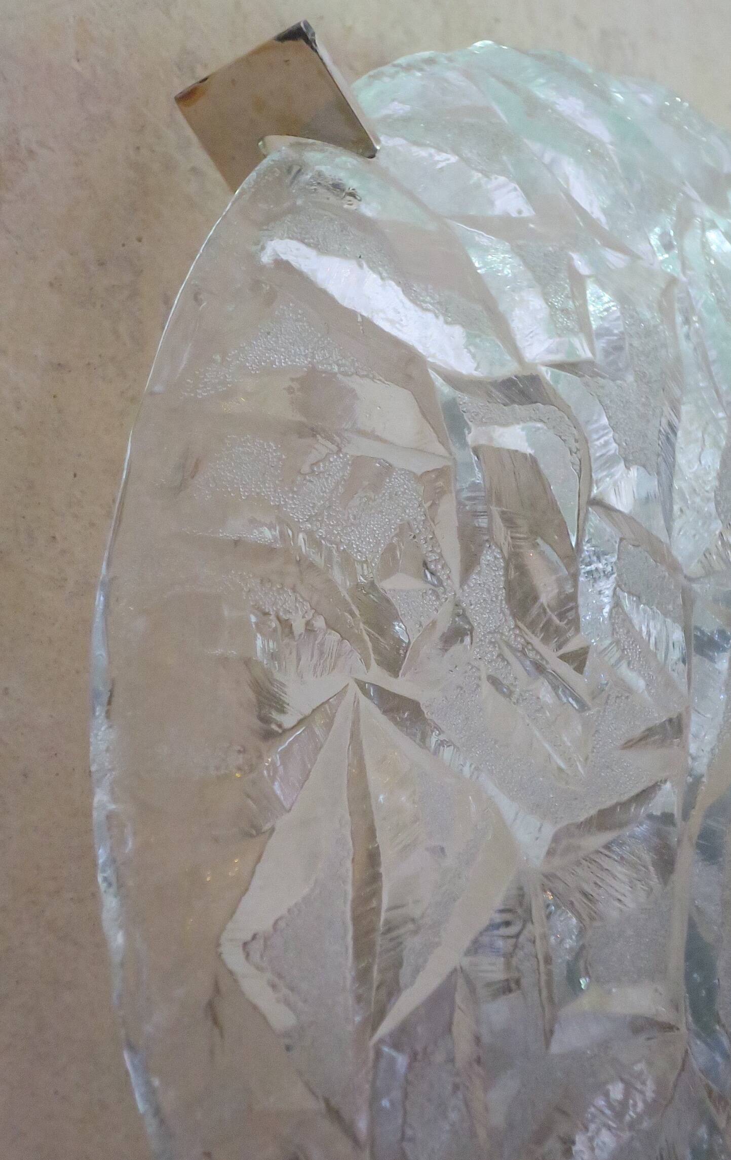 Frosted ice glass  plafonnier, Kaiser Leuchten label, 1970s