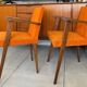 Pair of vintage 60s armchairs in wood and orange bouclé fabric