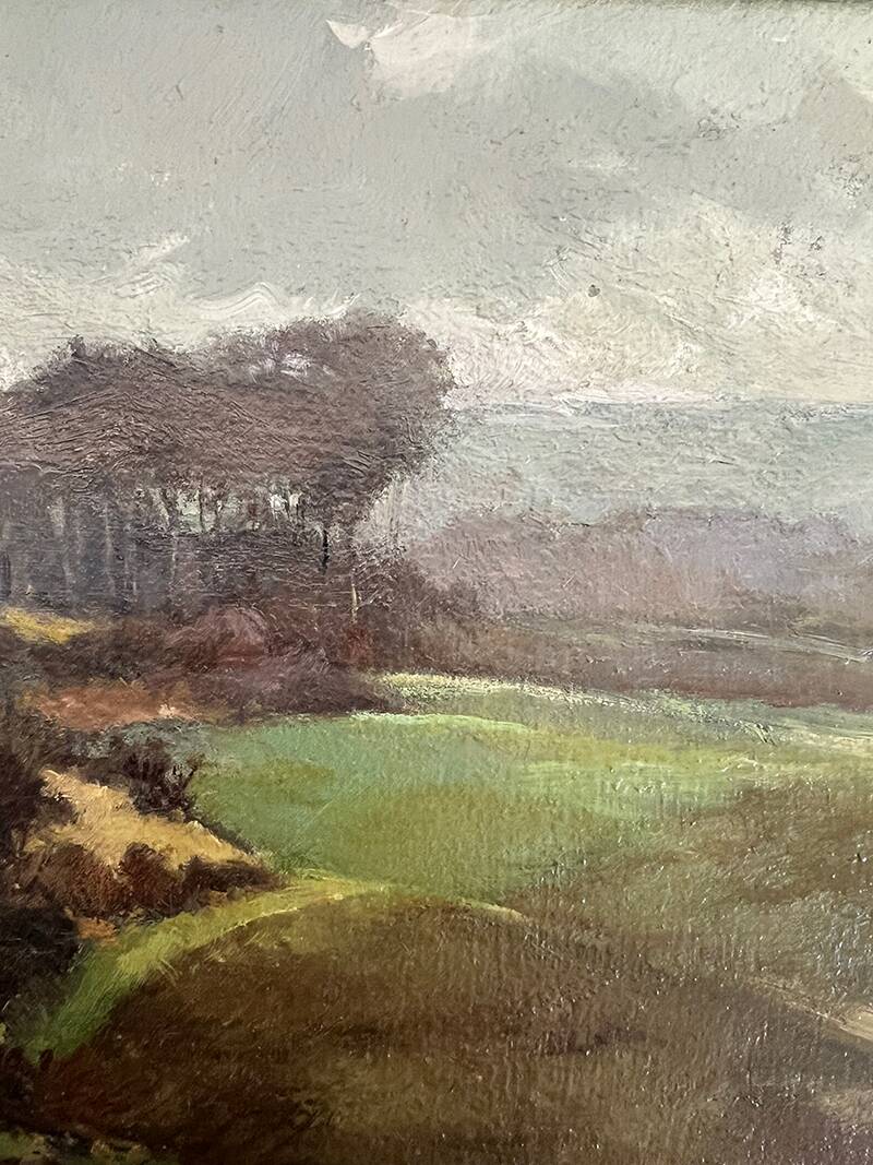 Painting “Countryside Landscape”, oil on hardboard, signed.