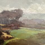 Tableau «Paysage de campagne», huile sur isorel signée